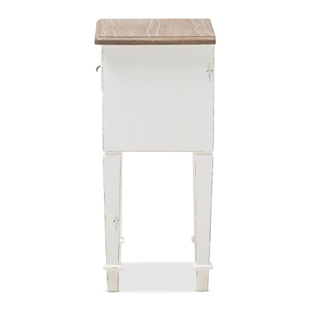 Baxton Studio Dauphine Oak and White Wash Distressed Finish Wood Nightstand 137-7575